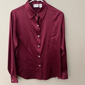 Beautiful, Chicos silk/satin button down shirt. Burgundy,  Chicos size 0
